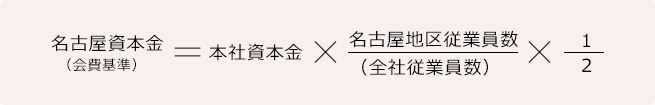 名古屋資本金（会費基準）=本社資本金×（名古屋地区従業員数/全社従業員数）×（1/2）