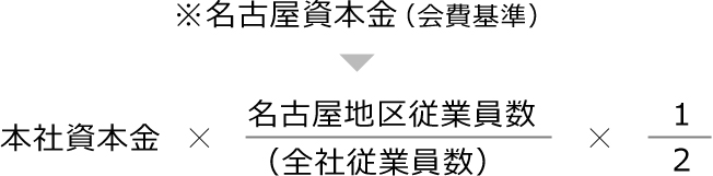 名古屋資本金（会費基準）=本社資本金×（名古屋地区従業員数/全社従業員数）×（1/2）